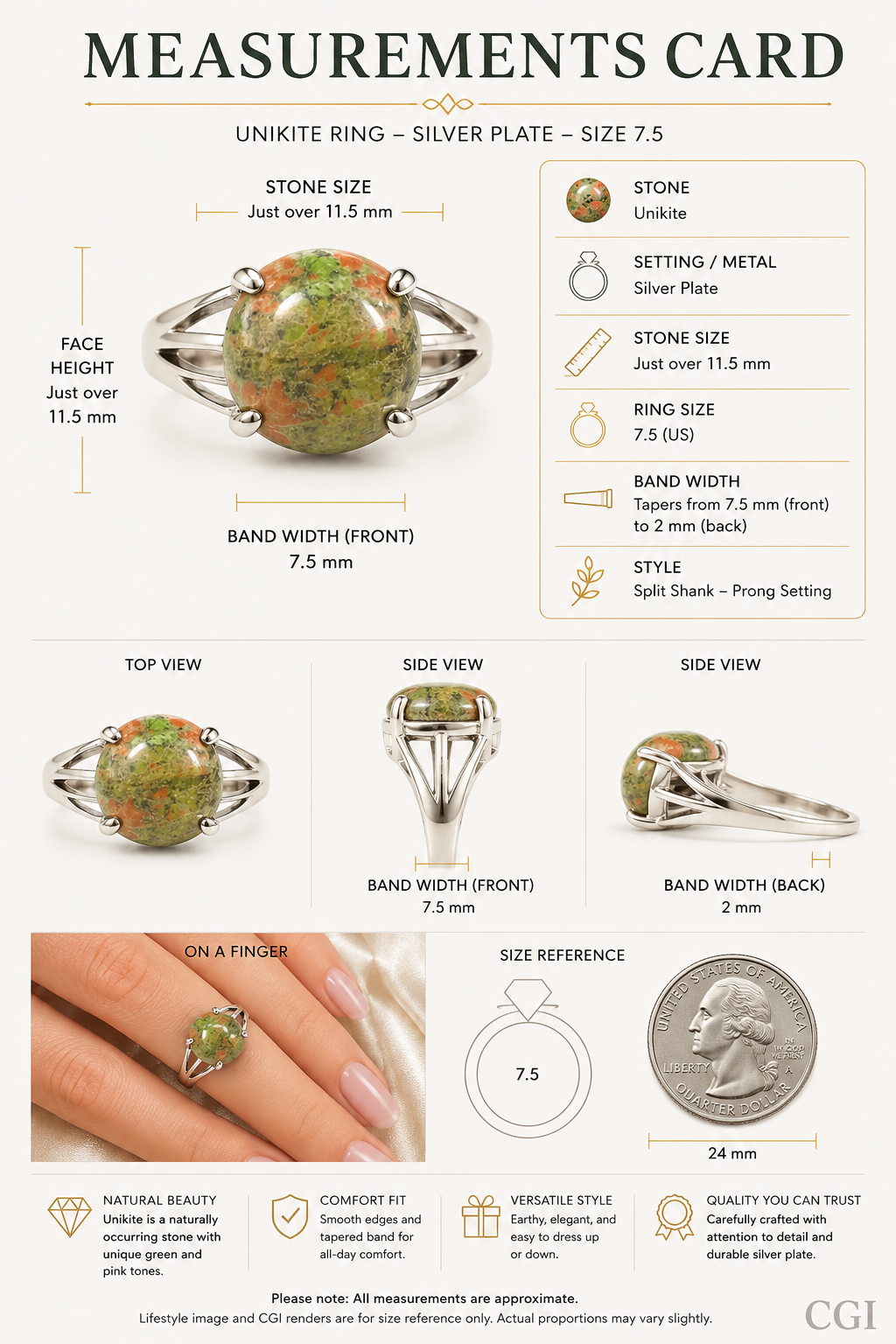Stunning Unakite Ring – Size 7.5