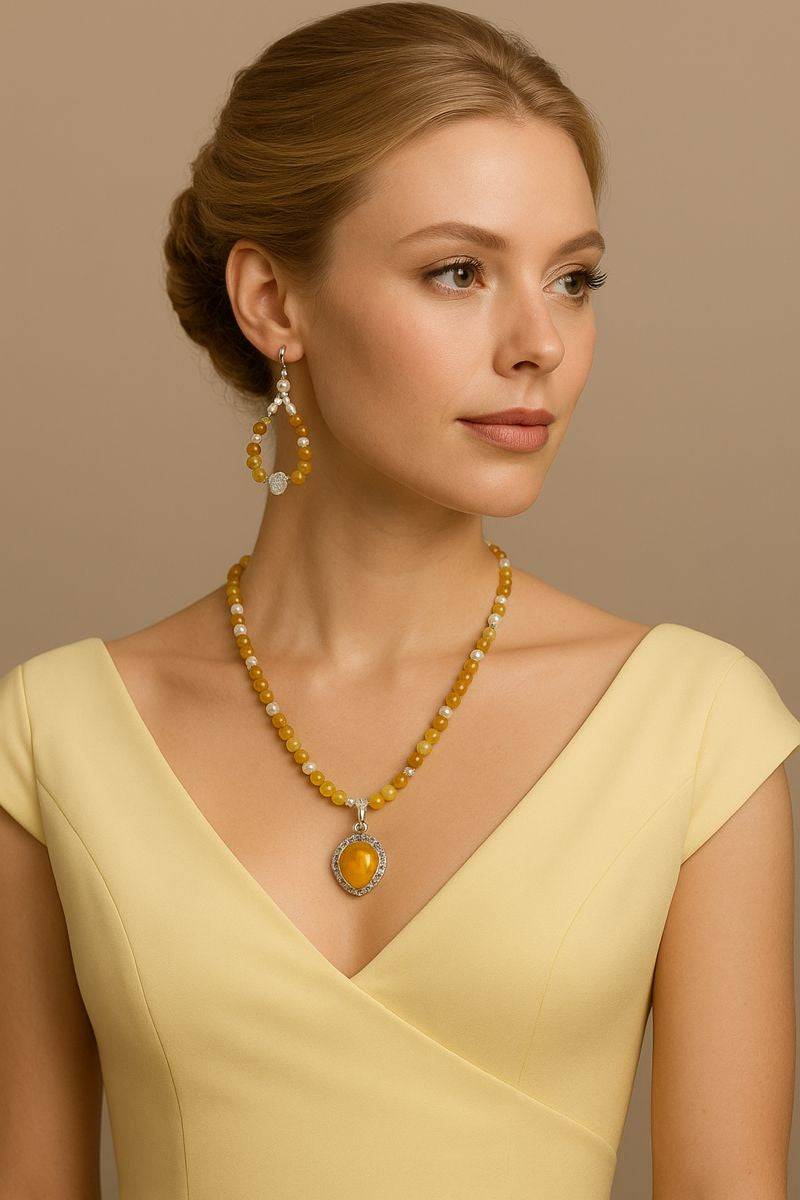 Carnelian, Quartz, & Sterling Silver Necklace and Earrings Set