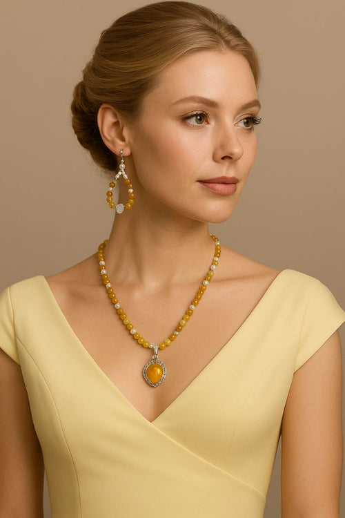 Carnelian, Quartz, & Sterling Silver Necklace and Earrings Set