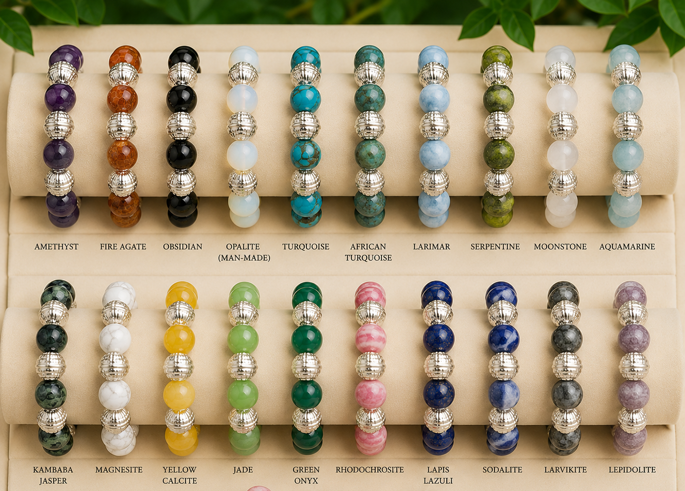 BRACELETS- -PICK YOUR STONE-PICK YOUR SIZE-PICK GOLD OR SILVER-10MM NATURAL STONE BEADS WITH 10MM 18k GOLD OR 925 SILVER PLATED BEADS