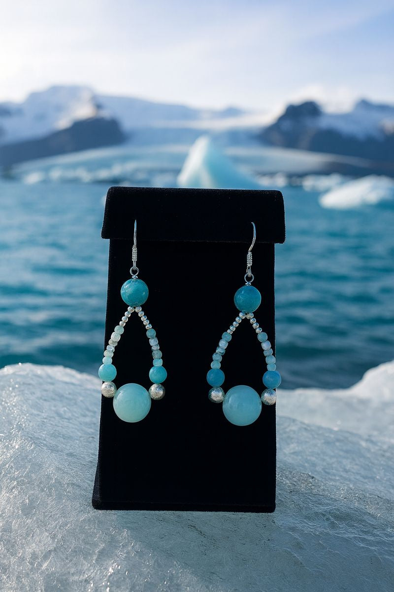 Shell, Amazonite, Blue Chalcedony &amp; White Quartz Teardrop Earrings