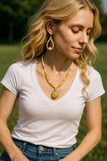 Carnelian, Quartz, & Sterling Silver Necklace and Earrings Set