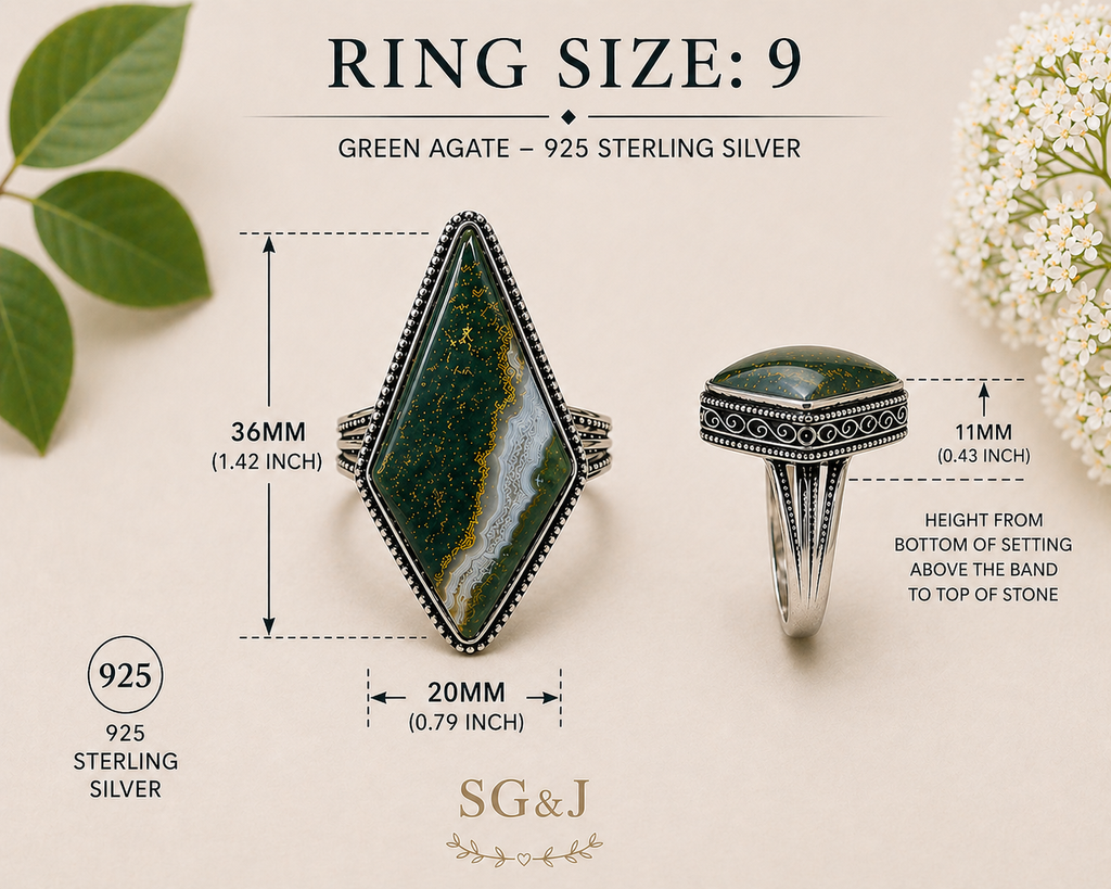 GREEN AGATE STATEMENT RING – SIZE 9 | STERLING SILVER