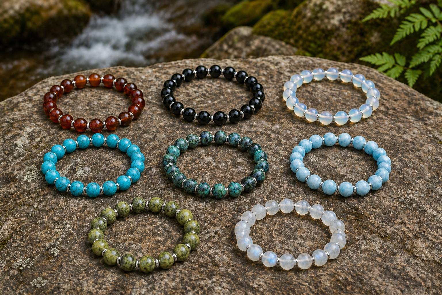 BRACELETS-PICK YOUR STONE-PICK YOUR SIZE-PICK GOLD OR SILVER- 8mm NATURAL STONE WITH GOLD OR SILVER SPACERS