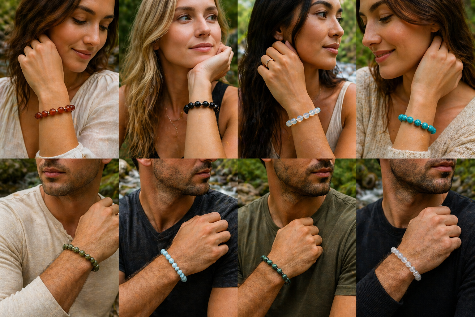 BRACELETS-PICK YOUR STONE-PICK YOUR SIZE-PICK GOLD OR SILVER- 8mm NATURAL STONE WITH GOLD OR SILVER SPACERS