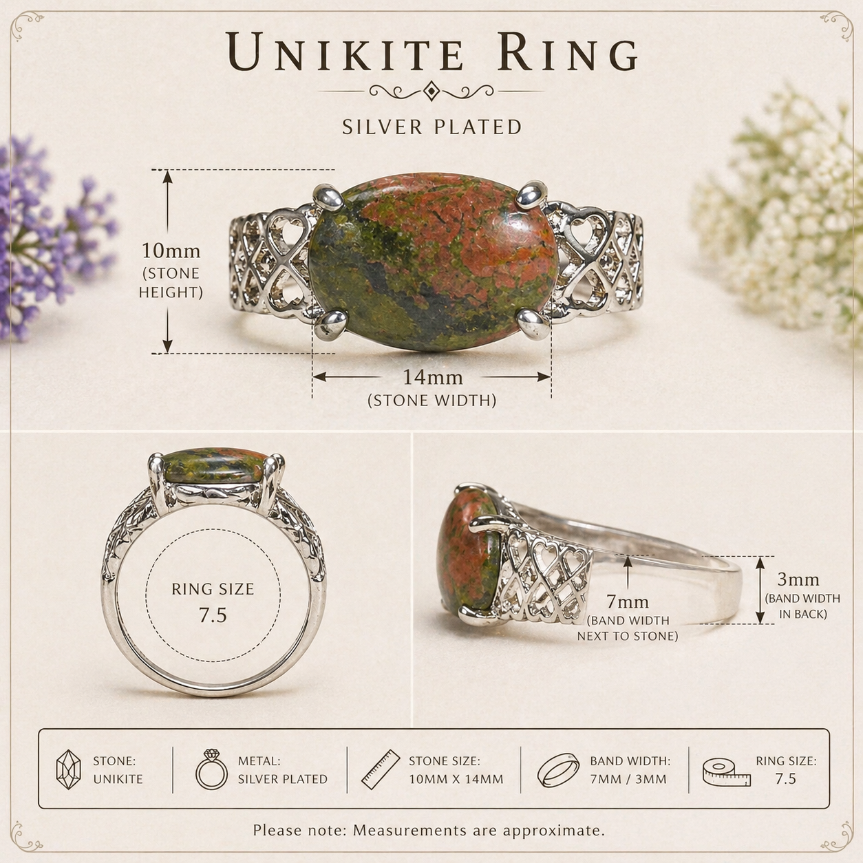 UNAKITE STATEMENT RING – SIZE 7.5