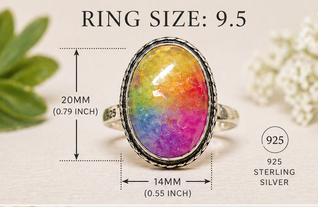 RAINBOW SOLAR QUARTZ RING (color enhanced) – STERLING SILVER – SIZE 9.5