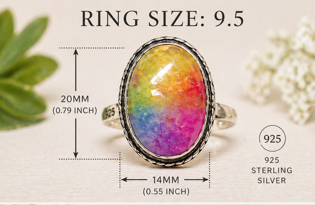 RAINBOW SOLAR QUARTZ RING (color enhanced) – STERLING SILVER – SIZE 9.5