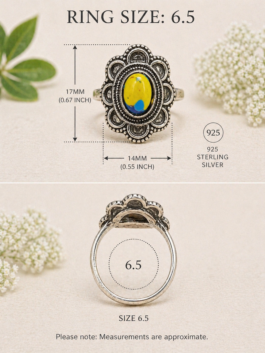Mosaic Jasper Statement Ring – Sterling Silver Plated