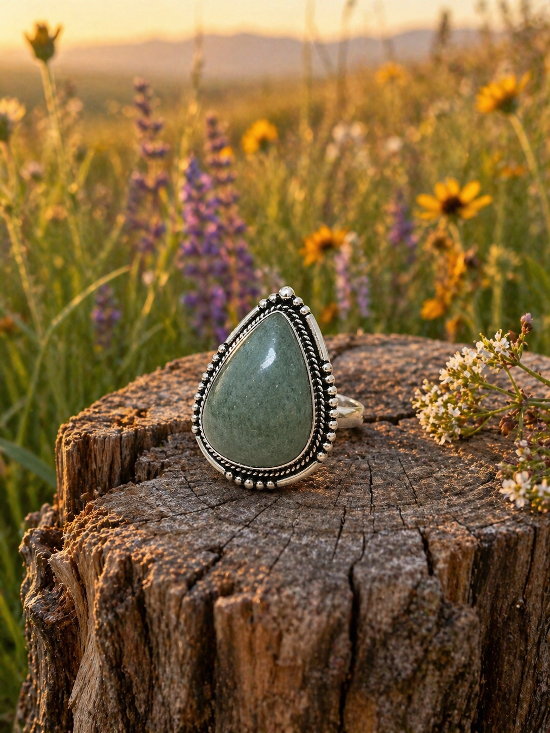 GREEN AVENTURINE TEARDROP RING