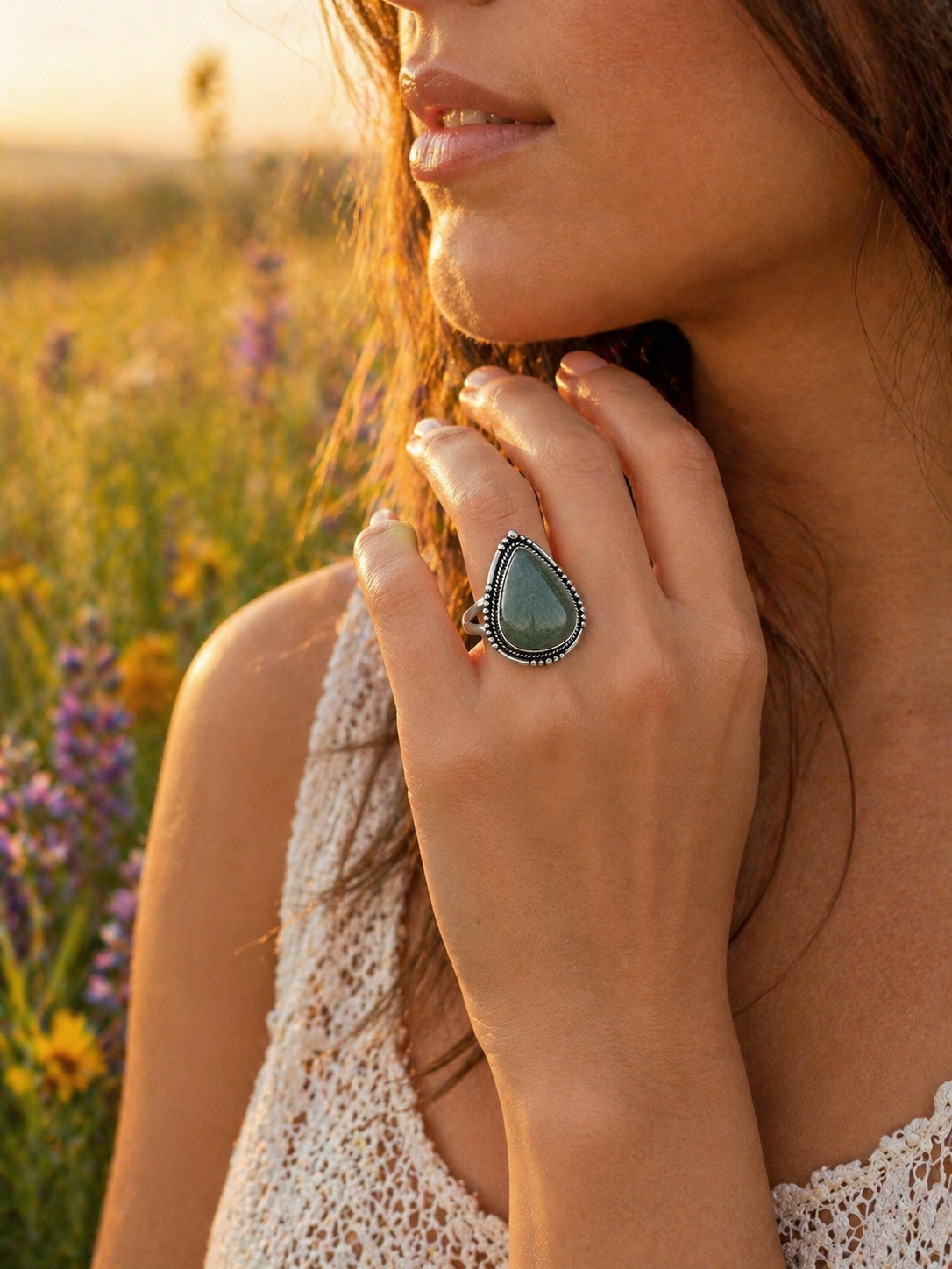 GREEN AVENTURINE TEARDROP RING