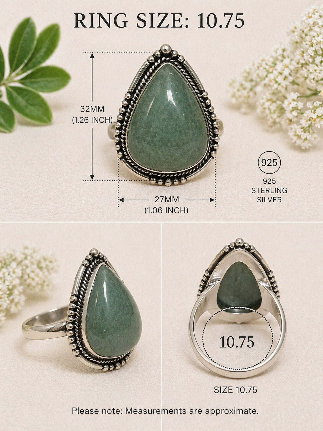 GREEN AVENTURINE TEARDROP RING
