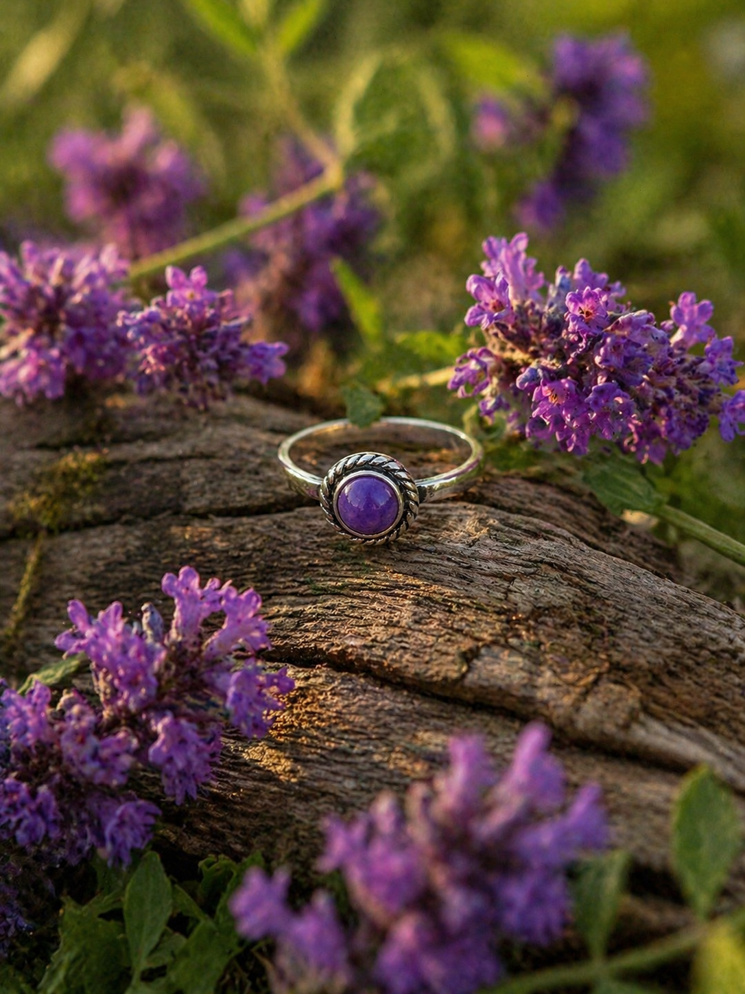 Natural Charite and Sterling Silver Ring-size 8.25