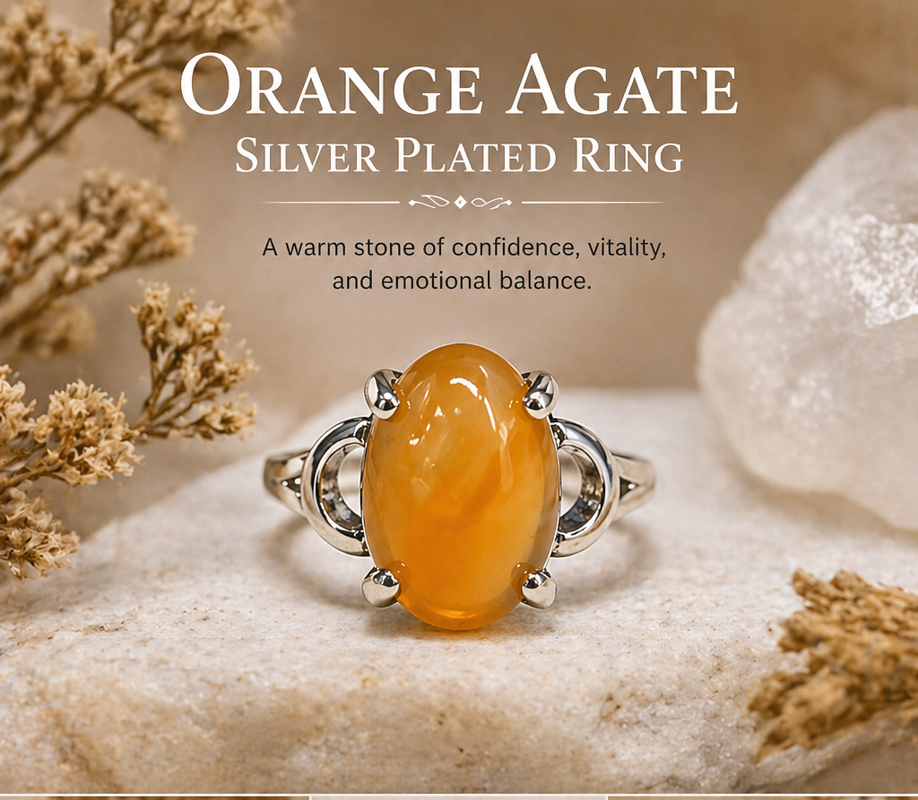 Orange Agate Silver Plated Ring-6.75