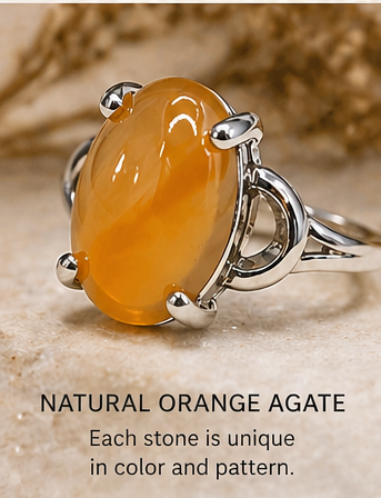 Orange Agate Silver Plated Ring-6.75