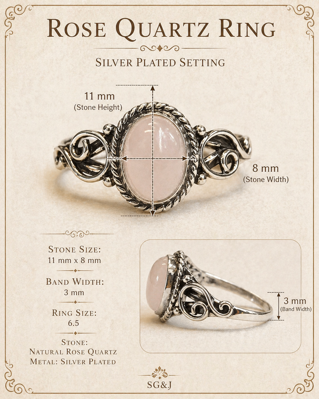 Rose Quartz Ring 6.5