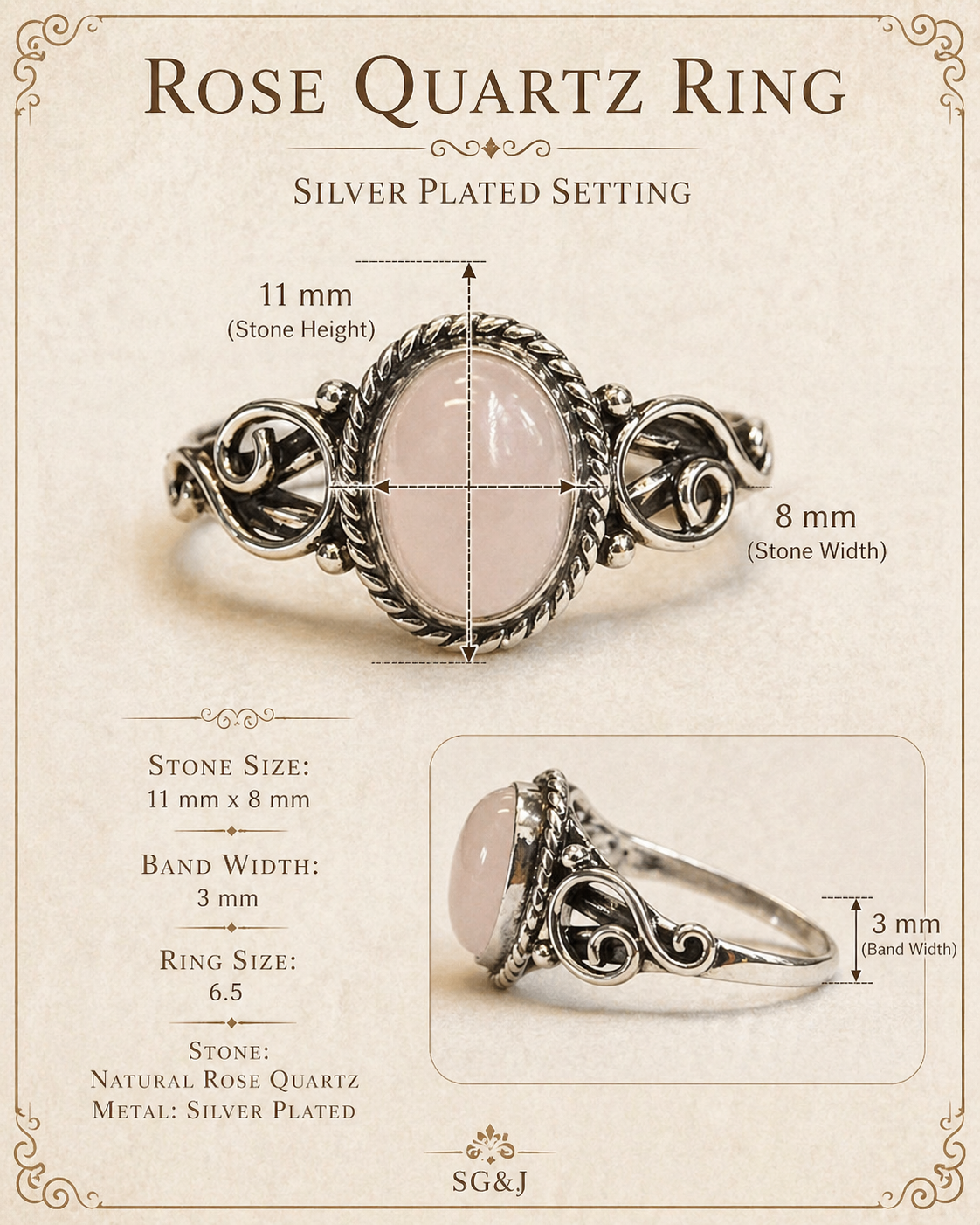 Rose Quartz Ring 6.5