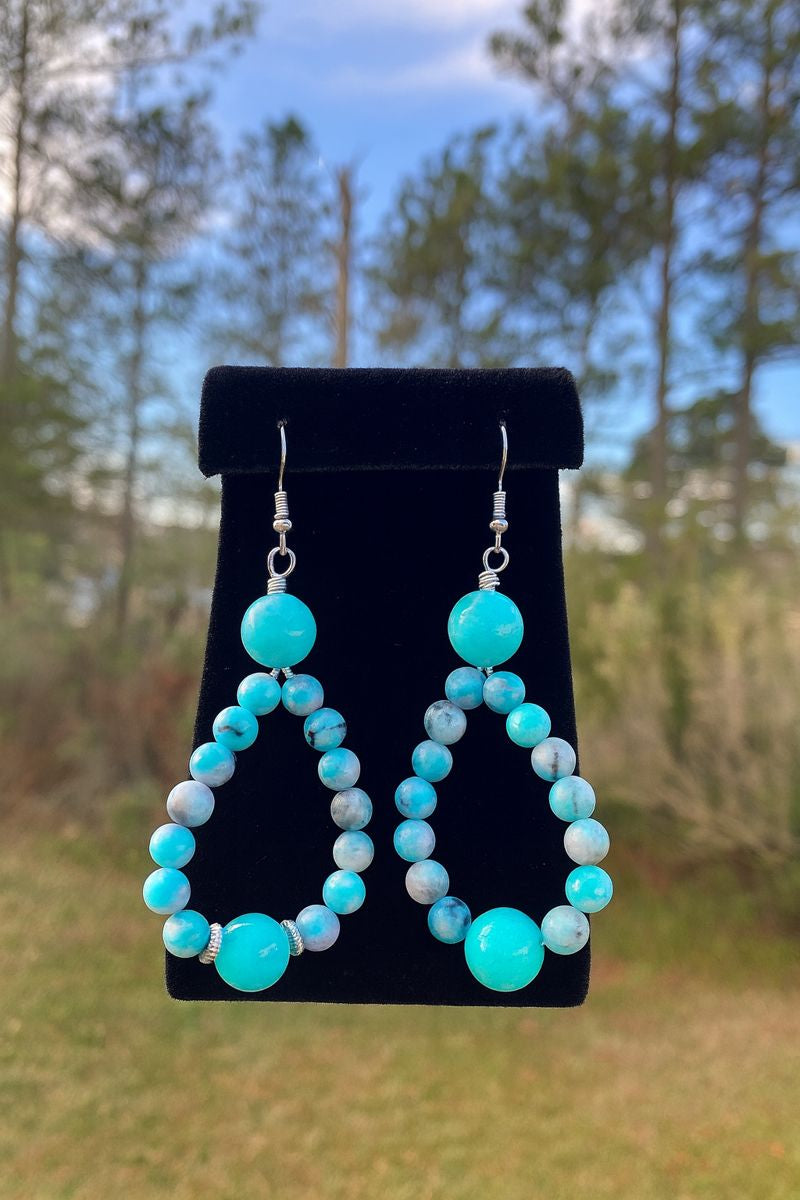 Turquoise & Blue-White Amazonite Chalcedony Teardrop Earrings