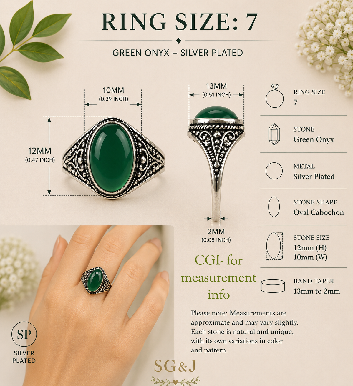 Emerald Glow Green Onyx Ring- 7