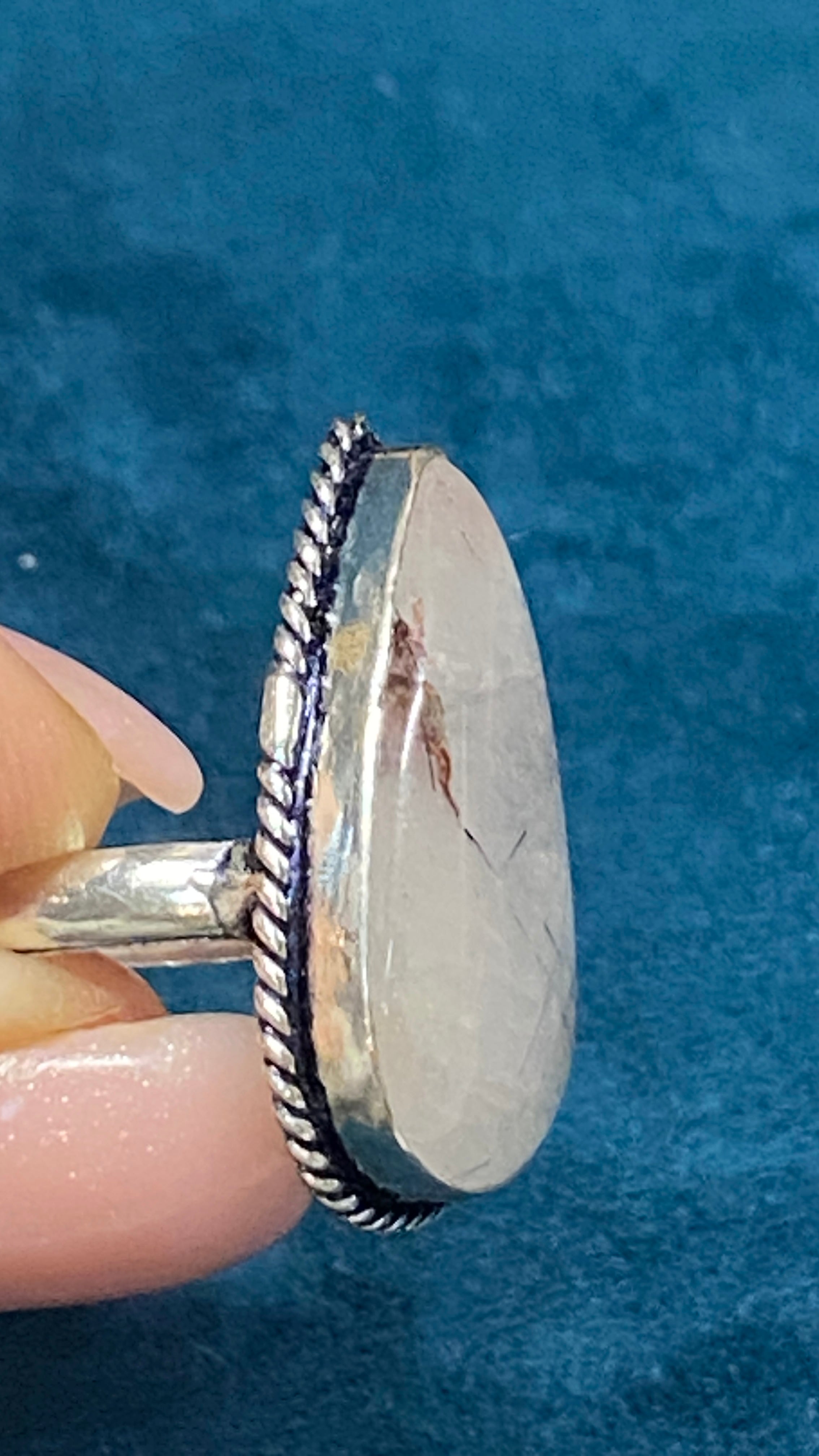 Rutilated Quartz Teardrop Ring – Sterling Plated