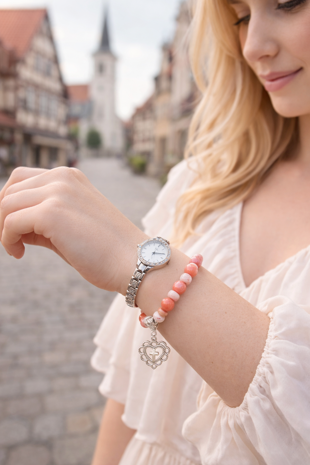 HAVE FAITH: PINK AND WHITE JADE BRACELET