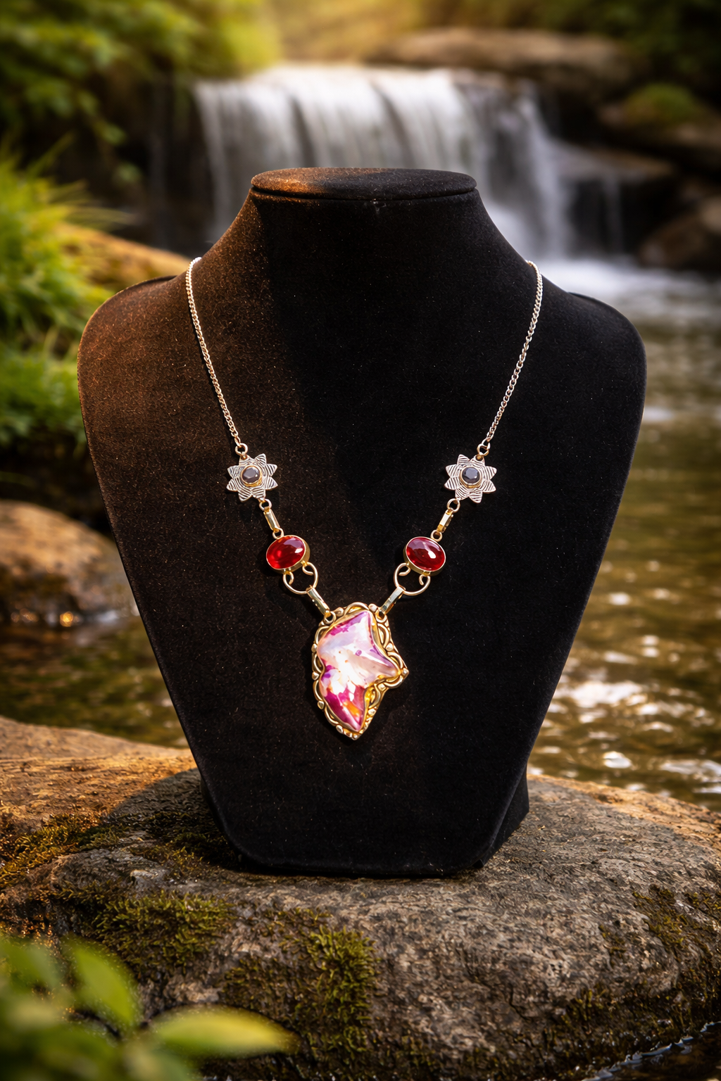 Pink Pearl, Grant and Amethyst Statement Necklace.