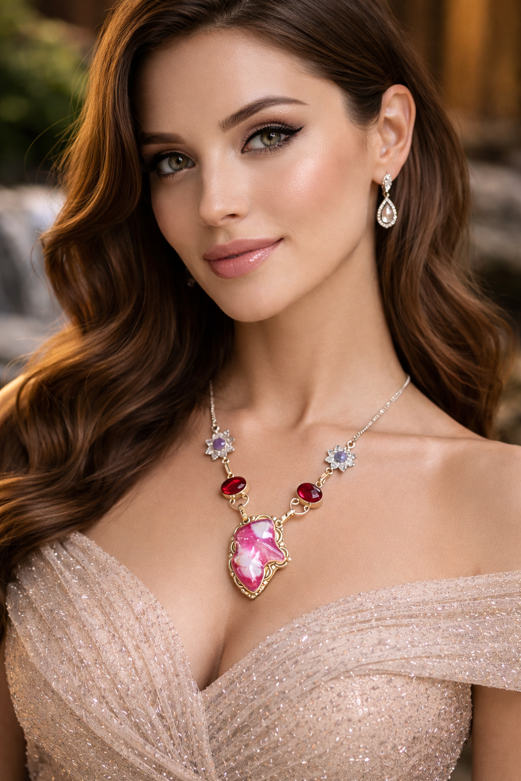 Pink Pearl, Grant and Amethyst Statement Necklace.