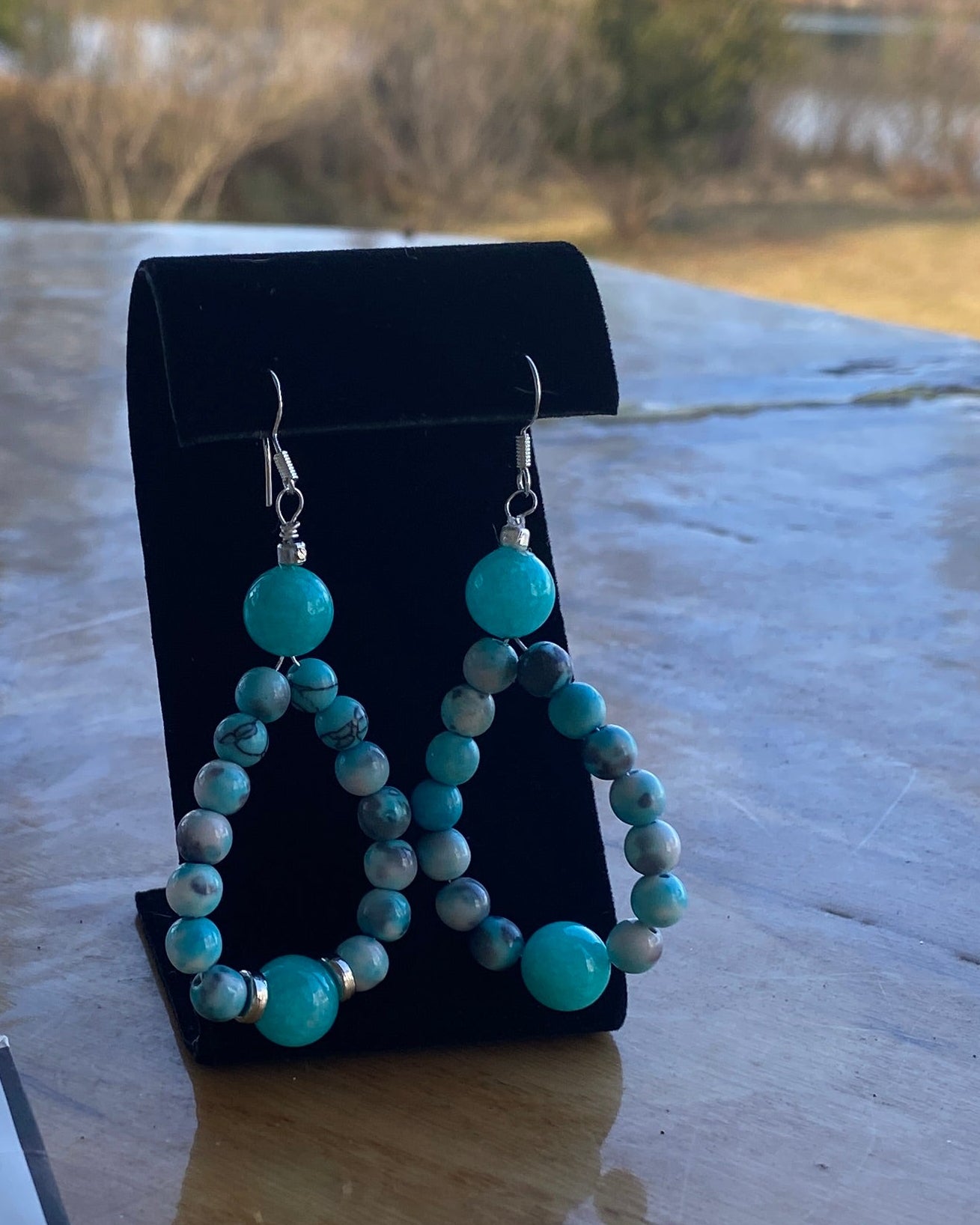Turquoise & Blue-White Amazonite Chalcedony Teardrop Earrings