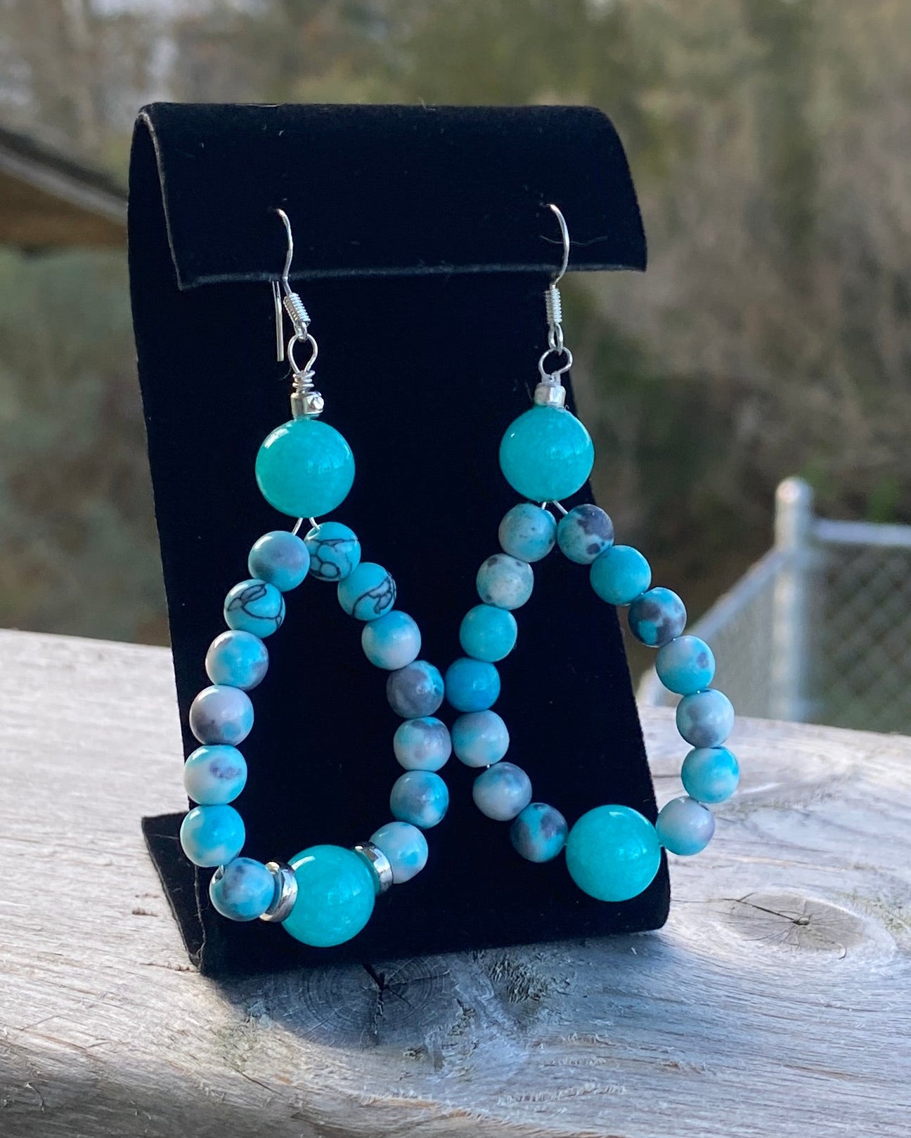 Turquoise & Blue-White Amazonite Chalcedony Teardrop Earrings
