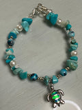 Turquoise Bracelet with Sterling Silver and Opal Turtle Charm