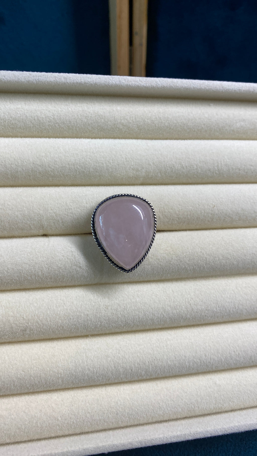 Rose Quartz Teardrop Ring Silver Overlay