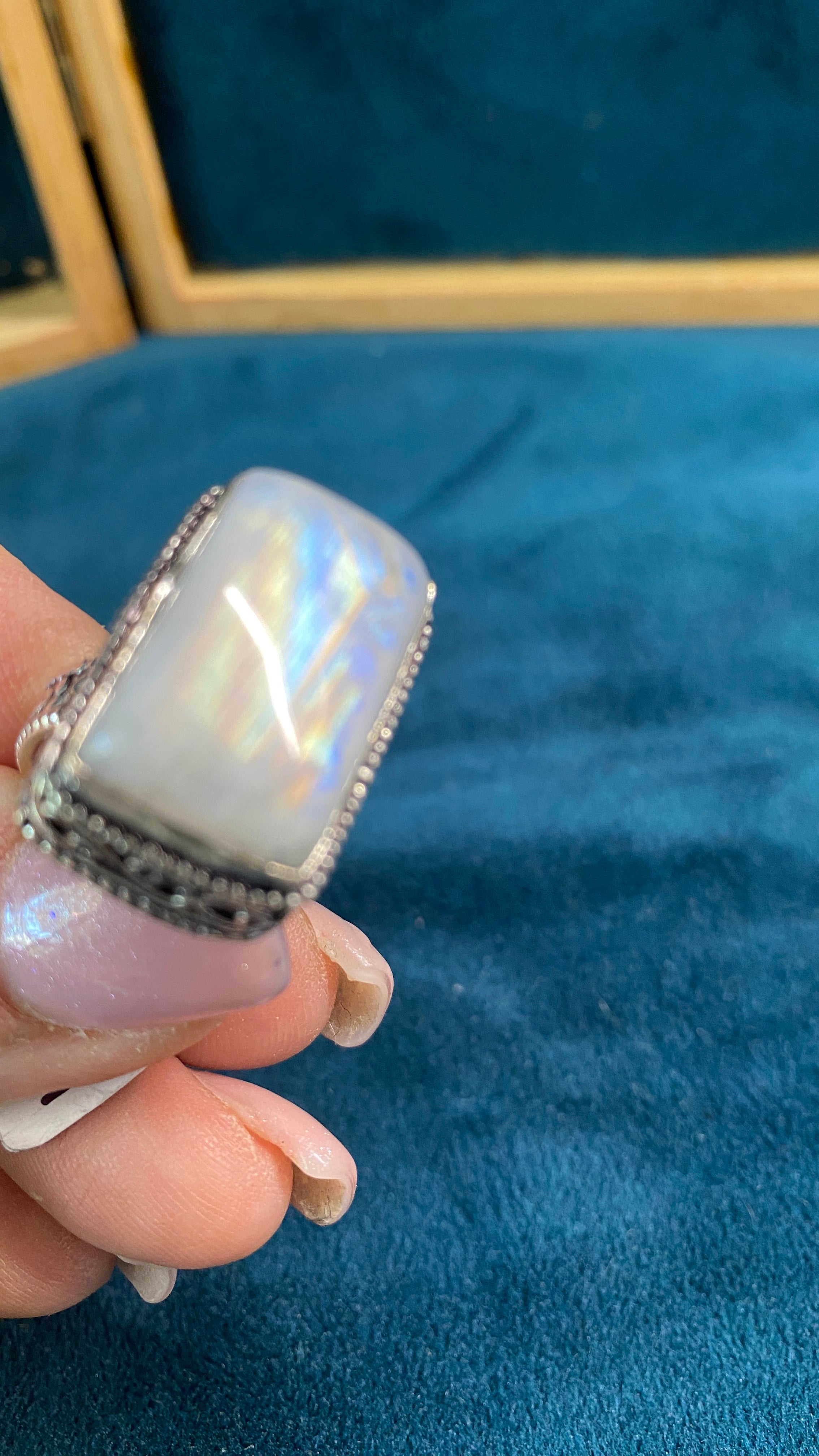 Rainbow Moonstone Statement Ring – Solid Sterling Silver | Size 6.75 | One of a Kind
