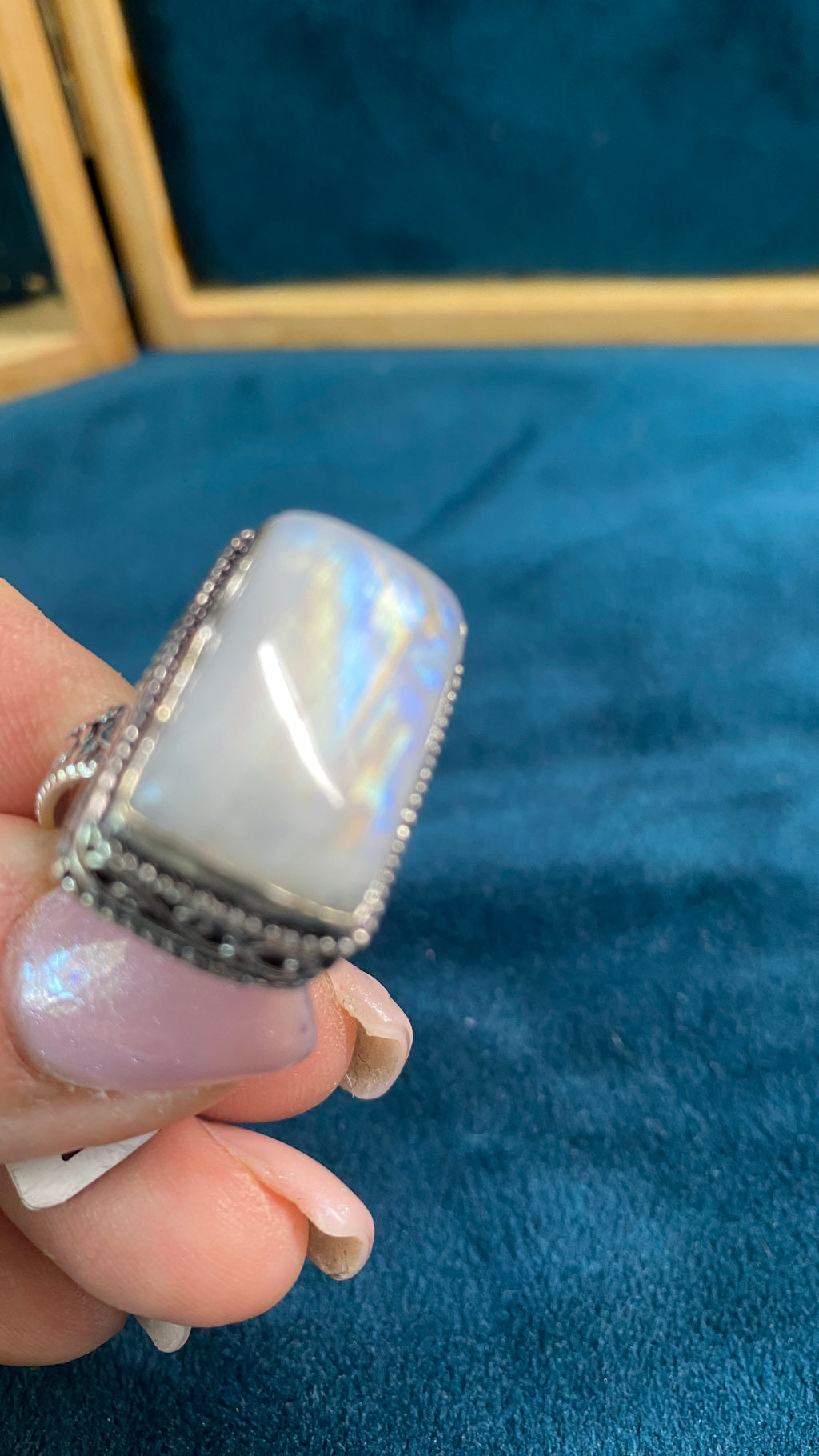 Rainbow Moonstone Statement Ring – Solid Sterling Silver | Size 6.75 | One of a Kind