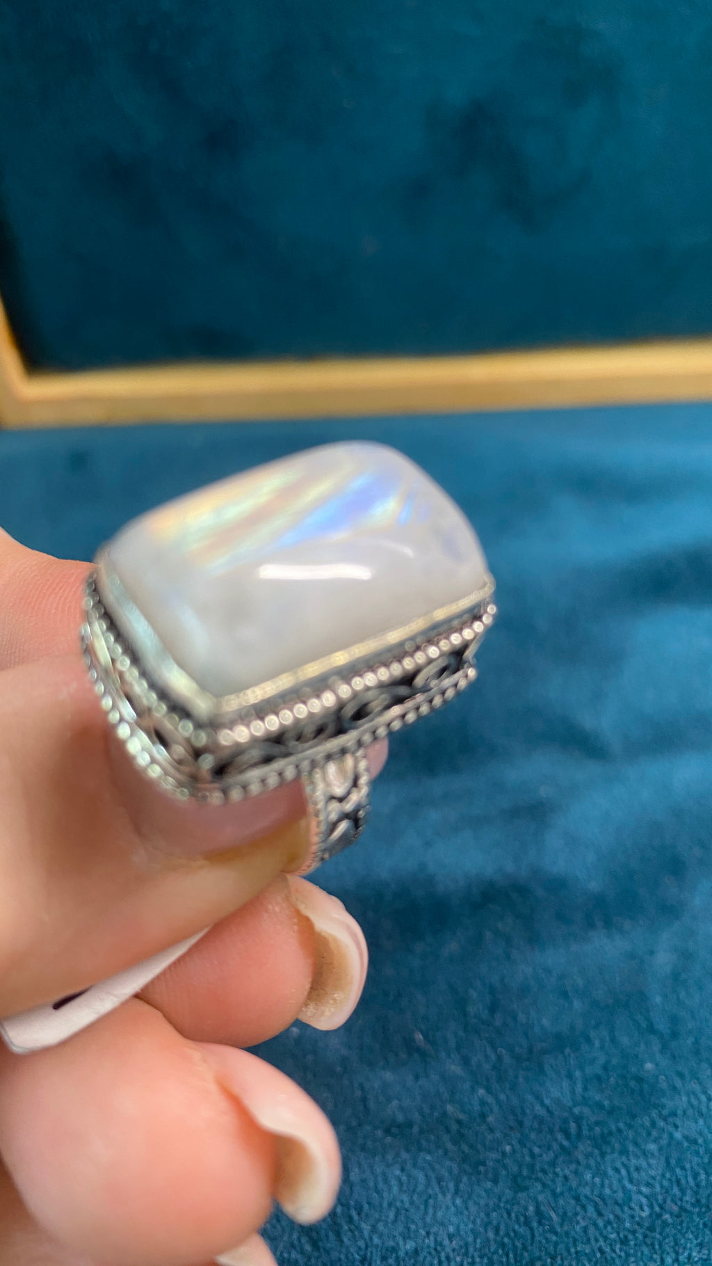 Rainbow Moonstone Statement Ring – Solid Sterling Silver | Size 6.75 | One of a Kind