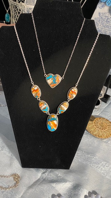 Solid Sterling Silver and Spiny Oyster Statement Necklace