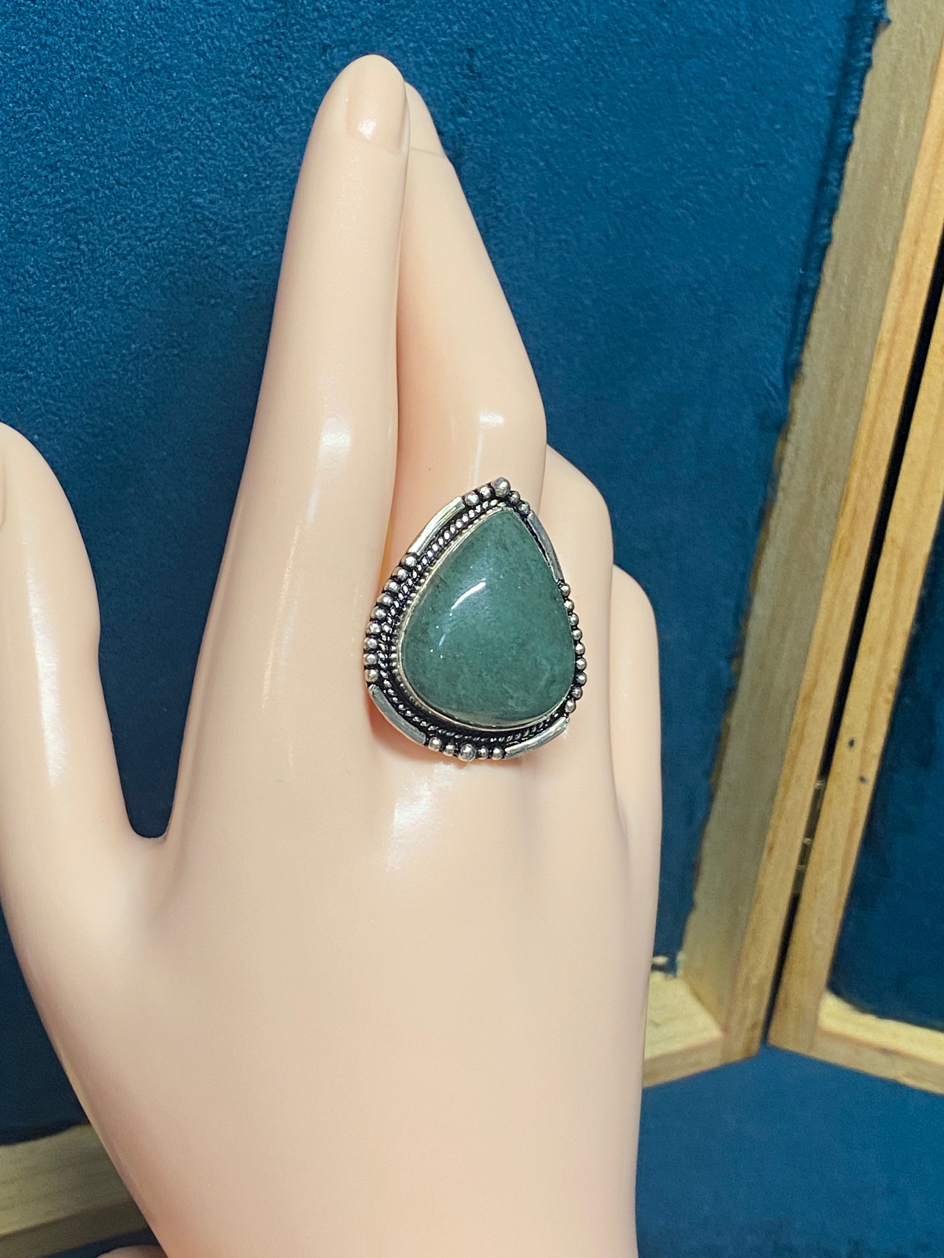 GREEN AVENTURINE TEARDROP RING