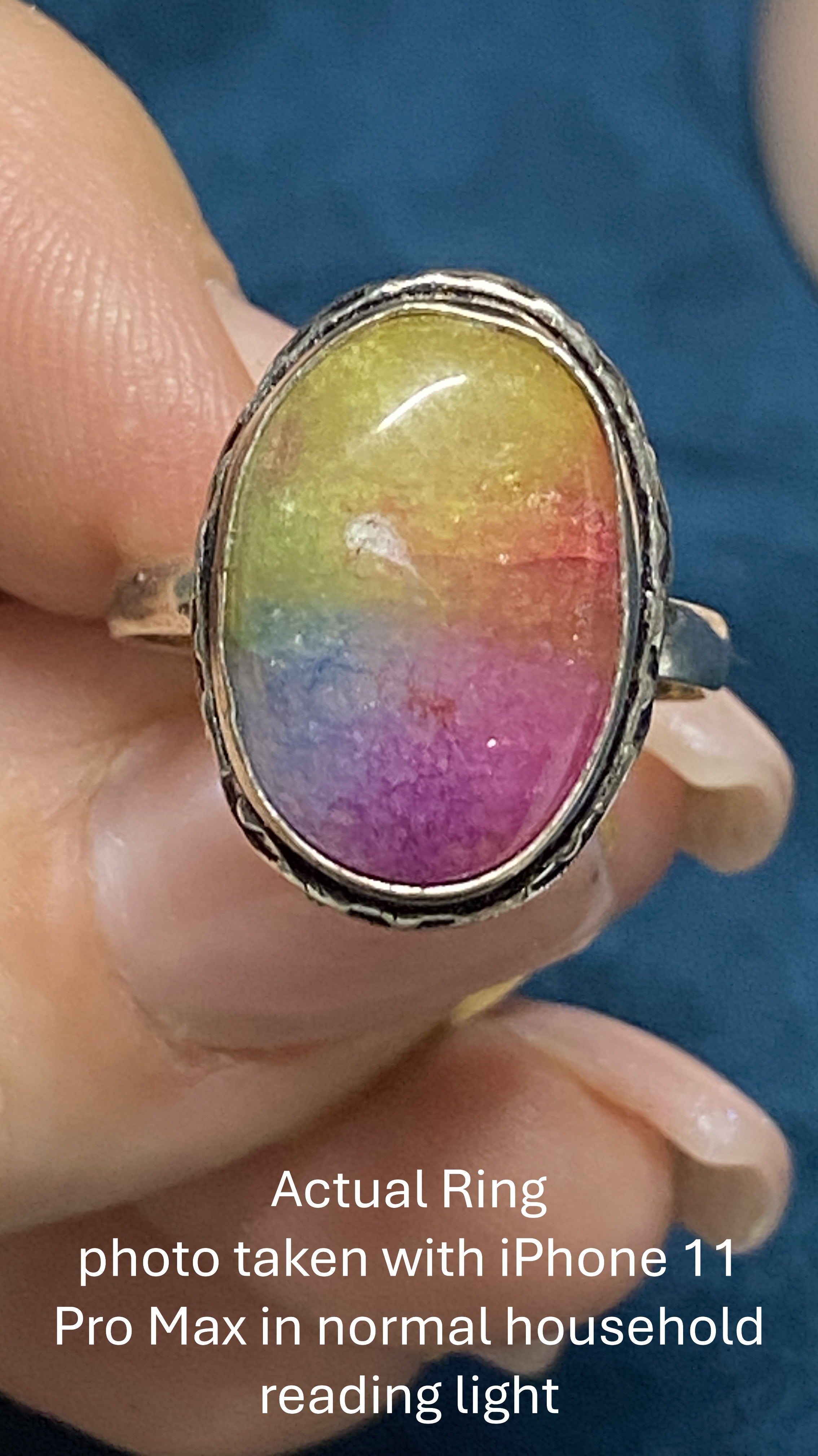 RAINBOW SOLAR QUARTZ RING (color enhanced) – STERLING SILVER – SIZE 9.5