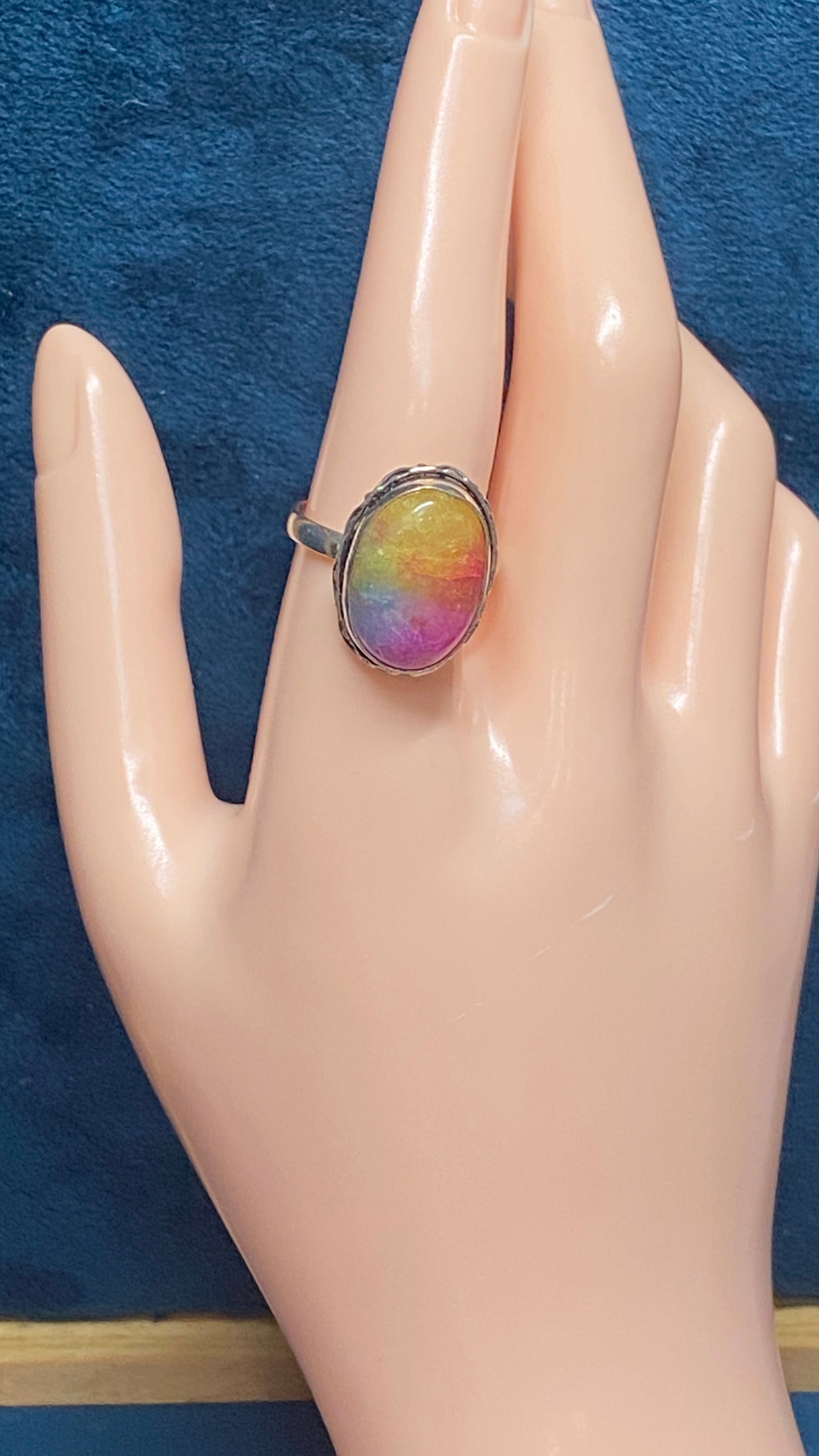 RAINBOW SOLAR QUARTZ RING (color enhanced) – STERLING SILVER – SIZE 9.5