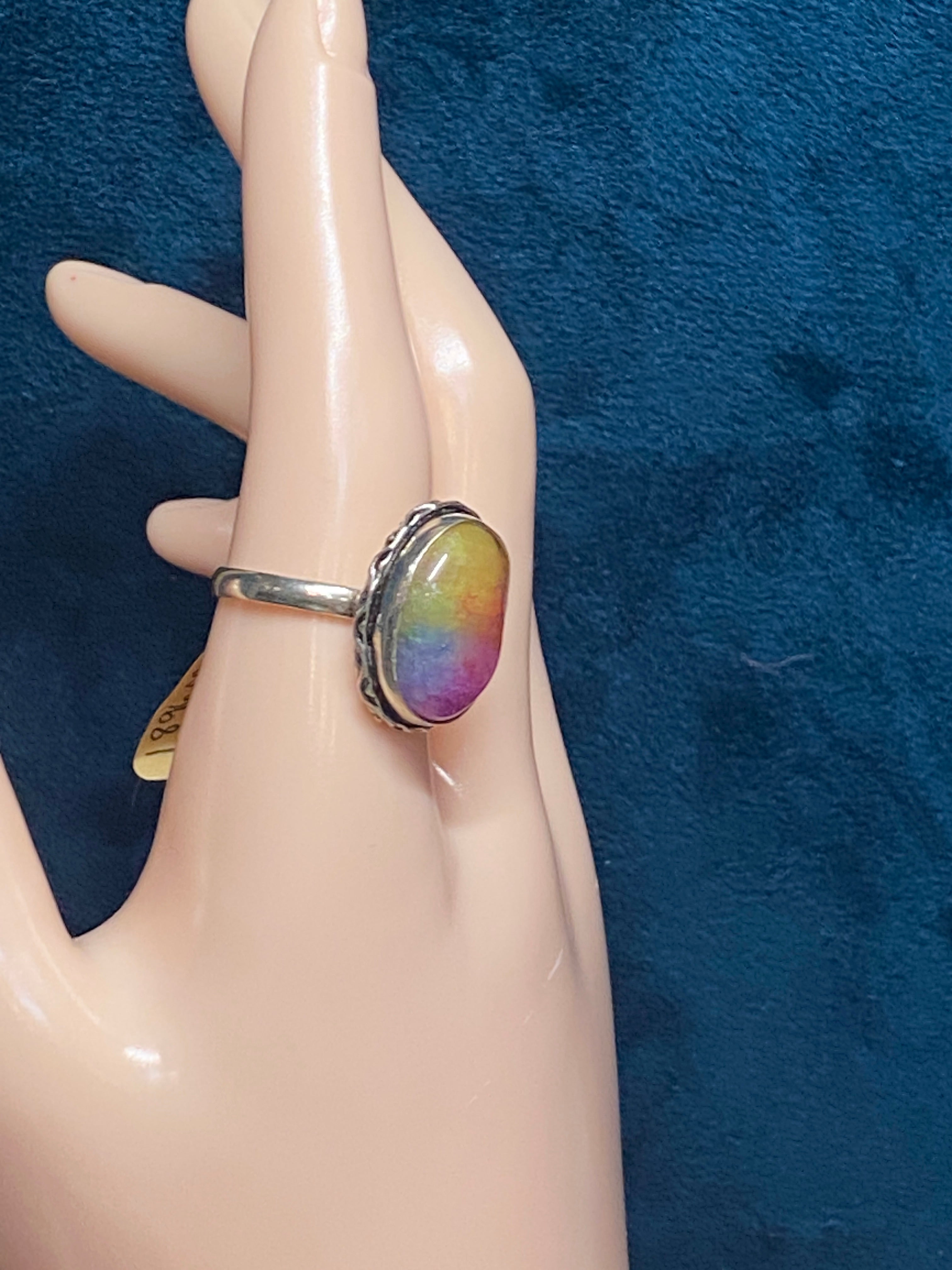 RAINBOW SOLAR QUARTZ RING (color enhanced) – STERLING SILVER – SIZE 9.5