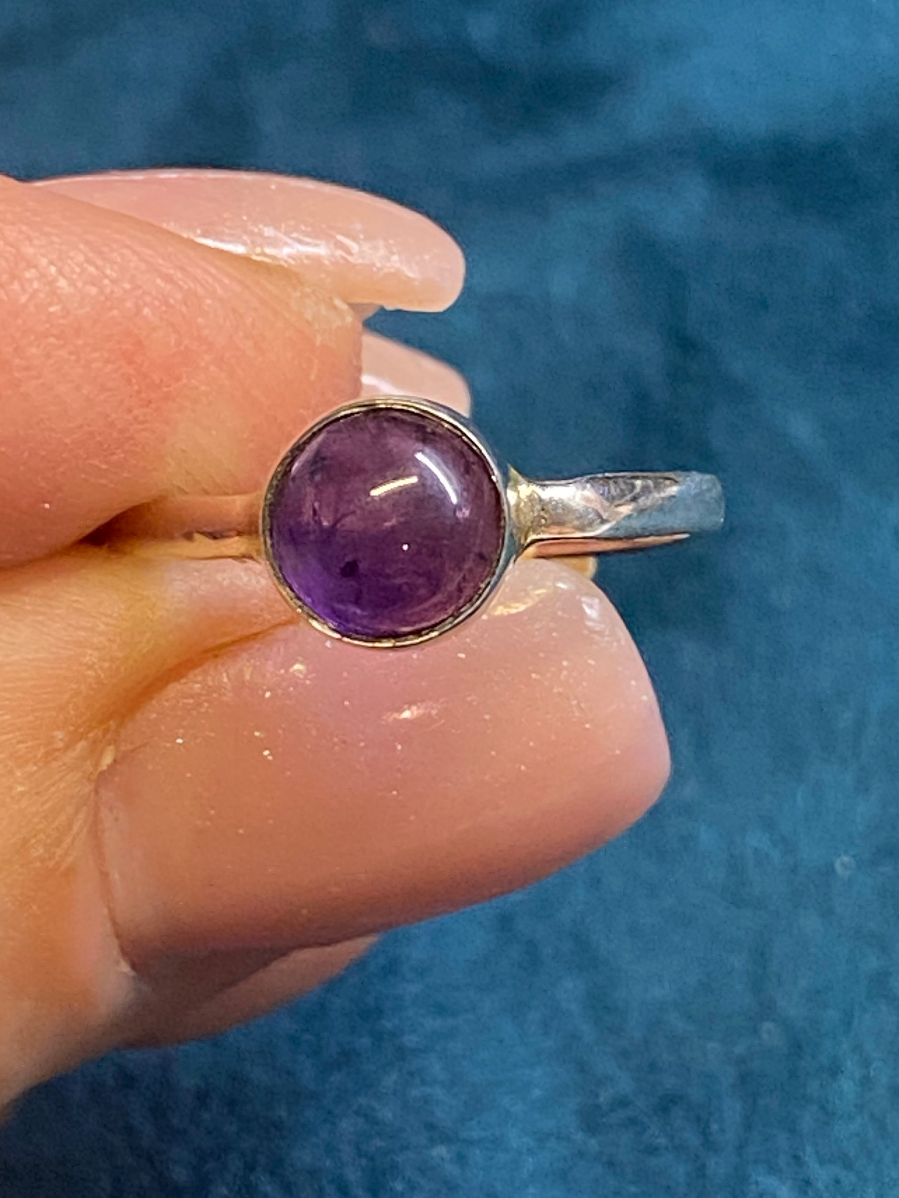 Natural Amethyst Cabochon Ring – Sterling Silver – Size 8.25