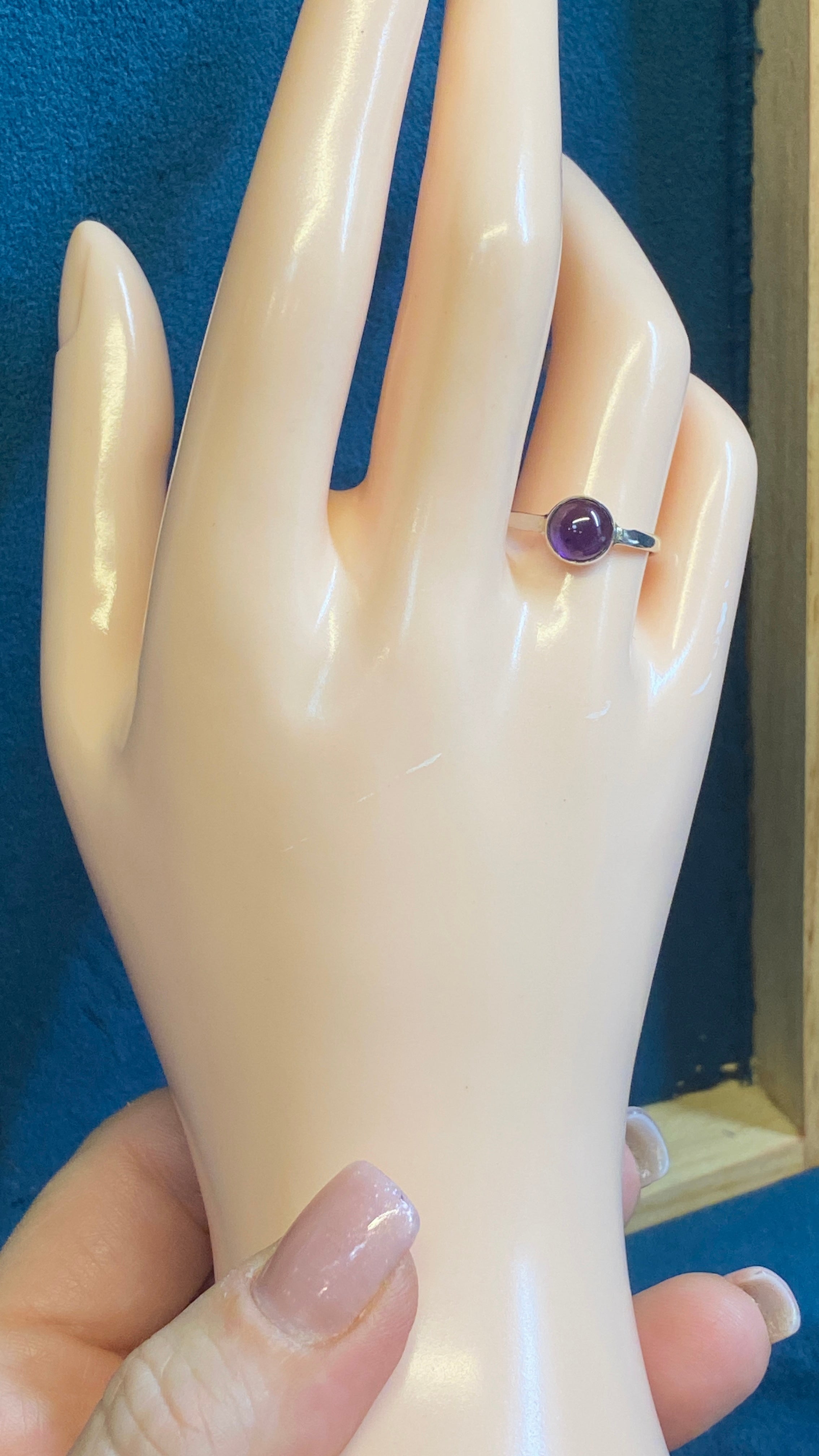 Natural Amethyst Cabochon Ring – Sterling Silver – Size 8.25