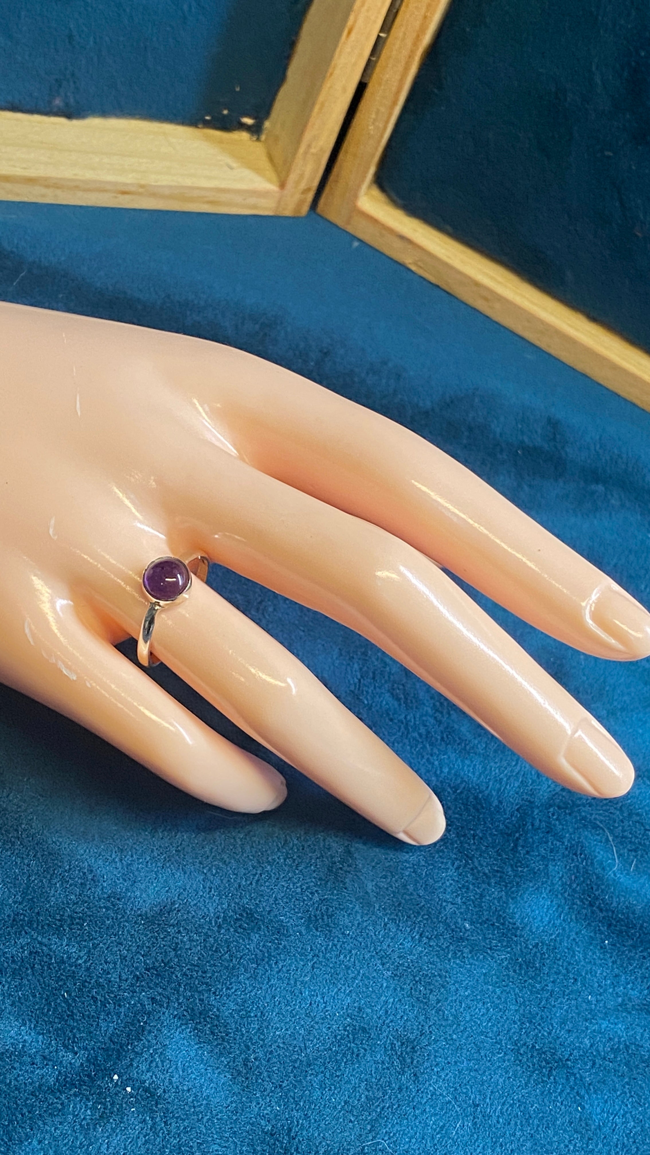 Natural Amethyst Cabochon Ring – Sterling Silver – Size 8.25