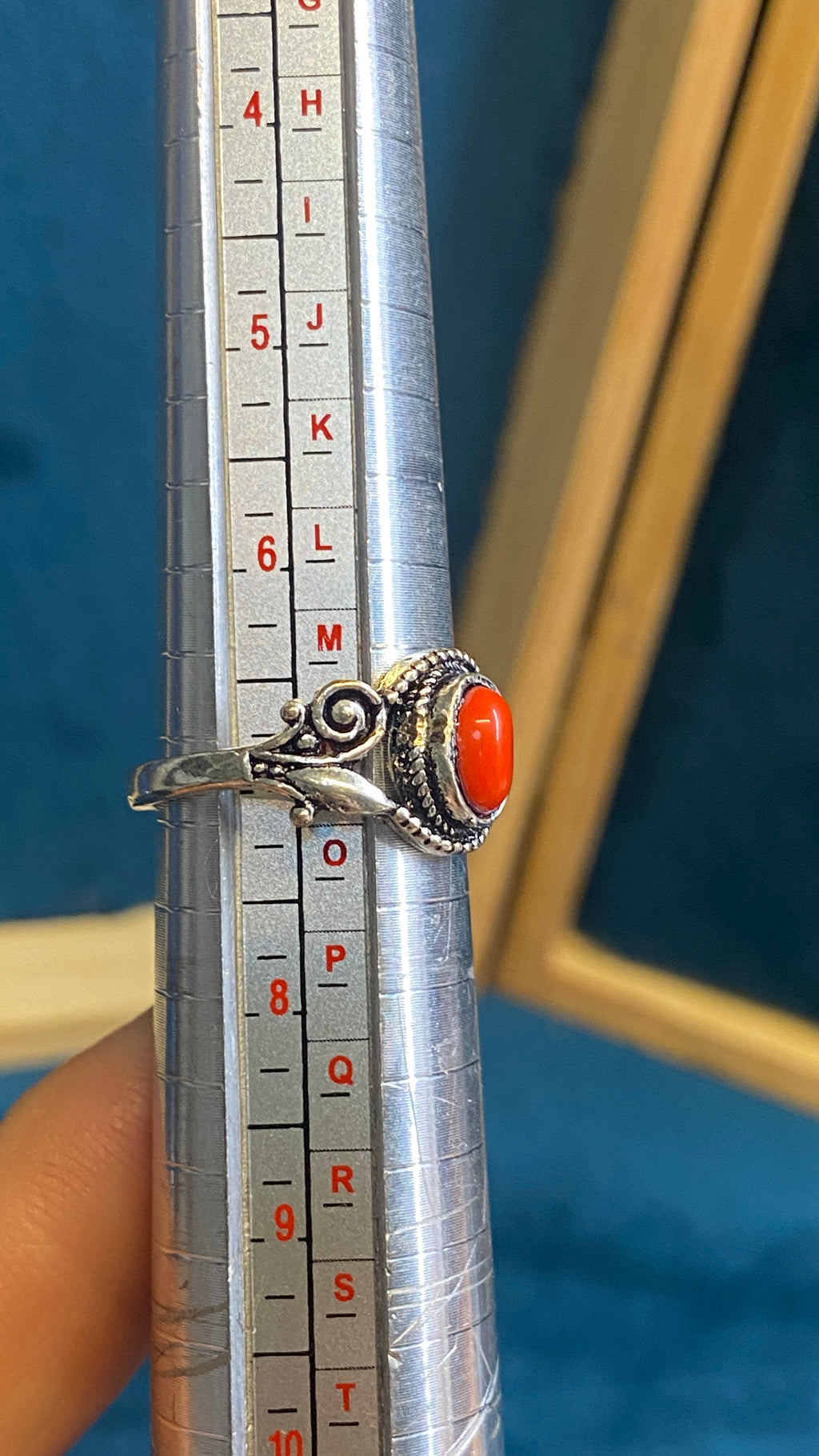 Red Coral Stone Ring- size 7