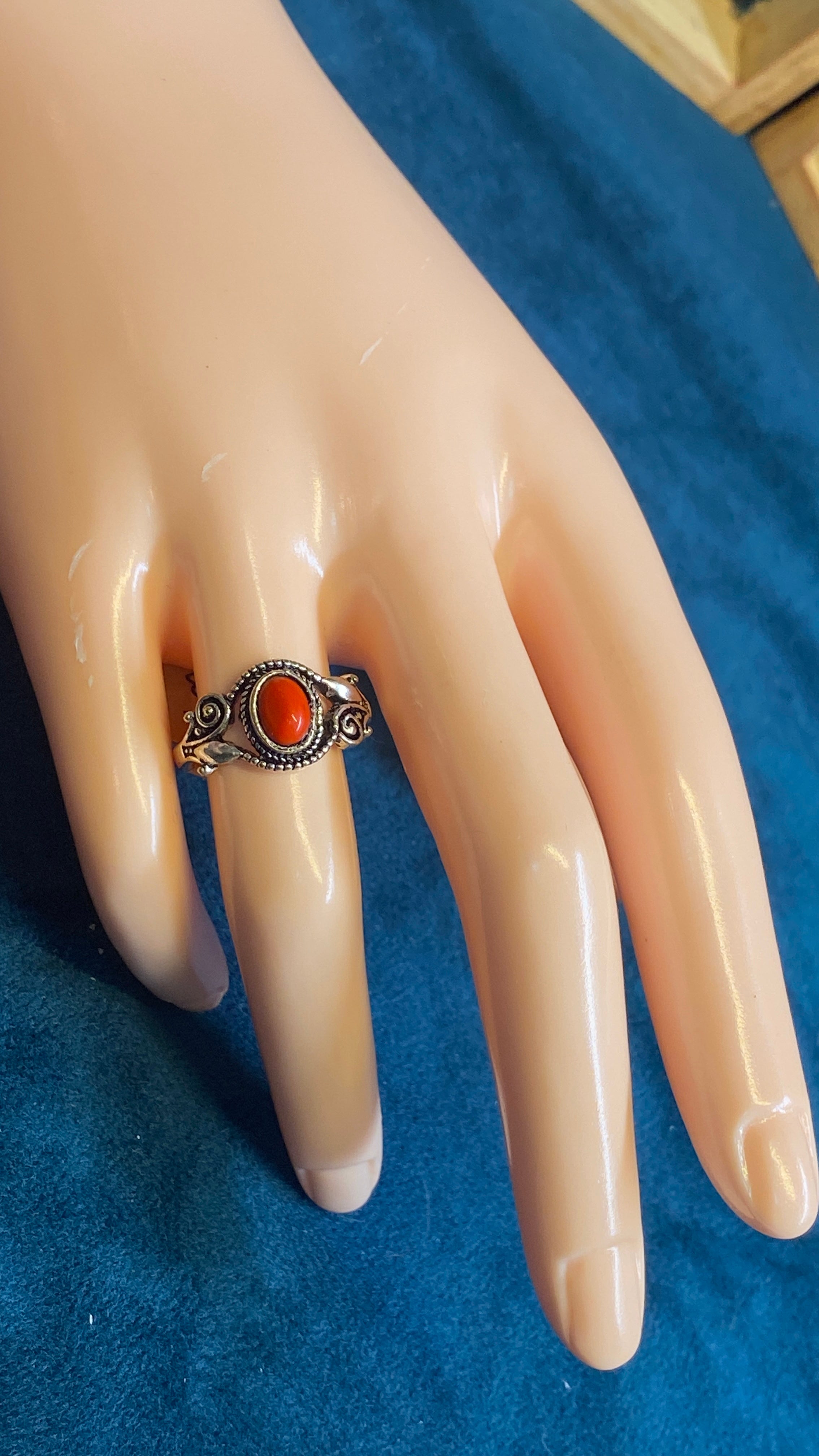 Red Coral Stone Ring- size 7