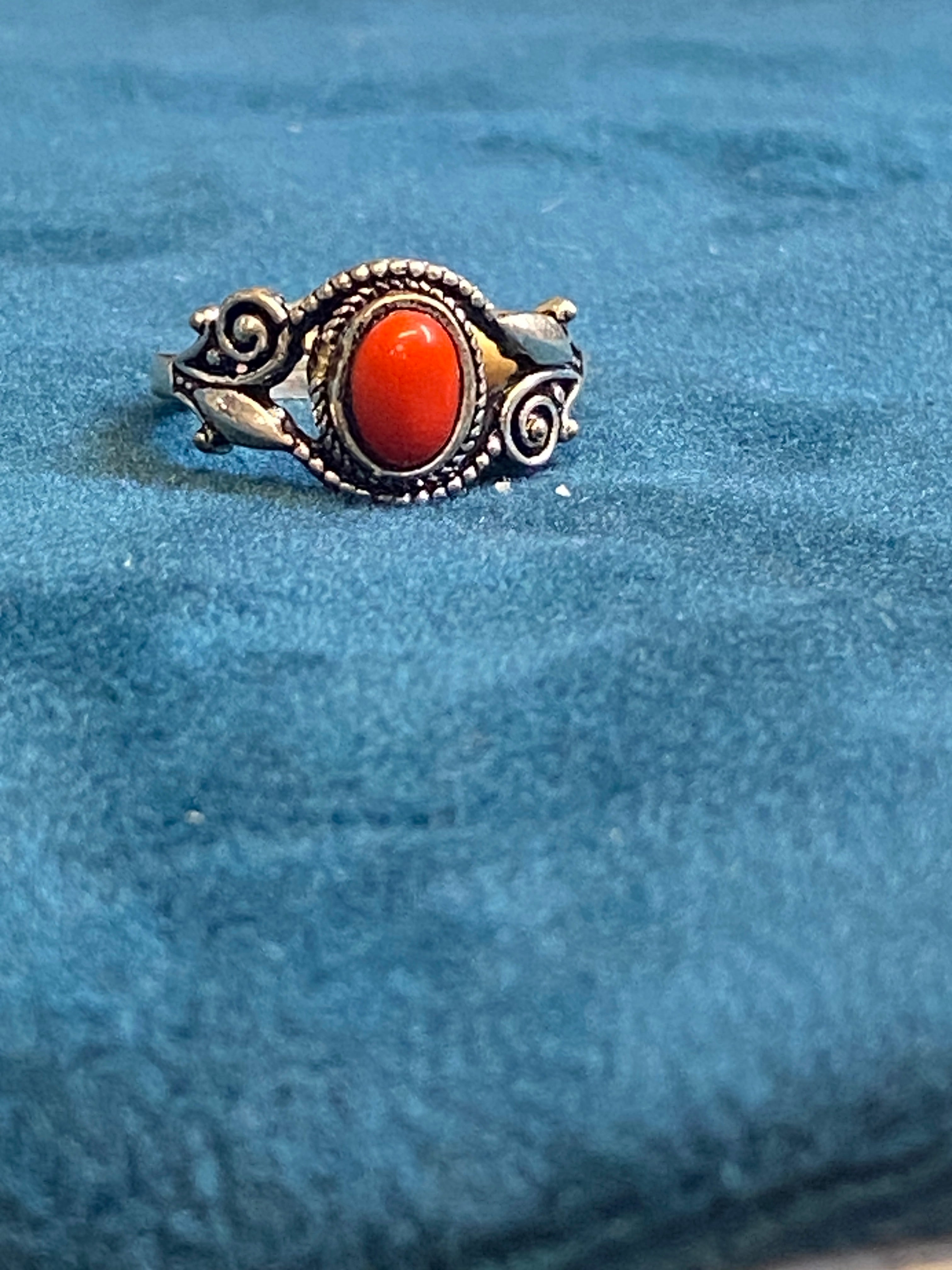 Red Coral Stone Ring- size 7