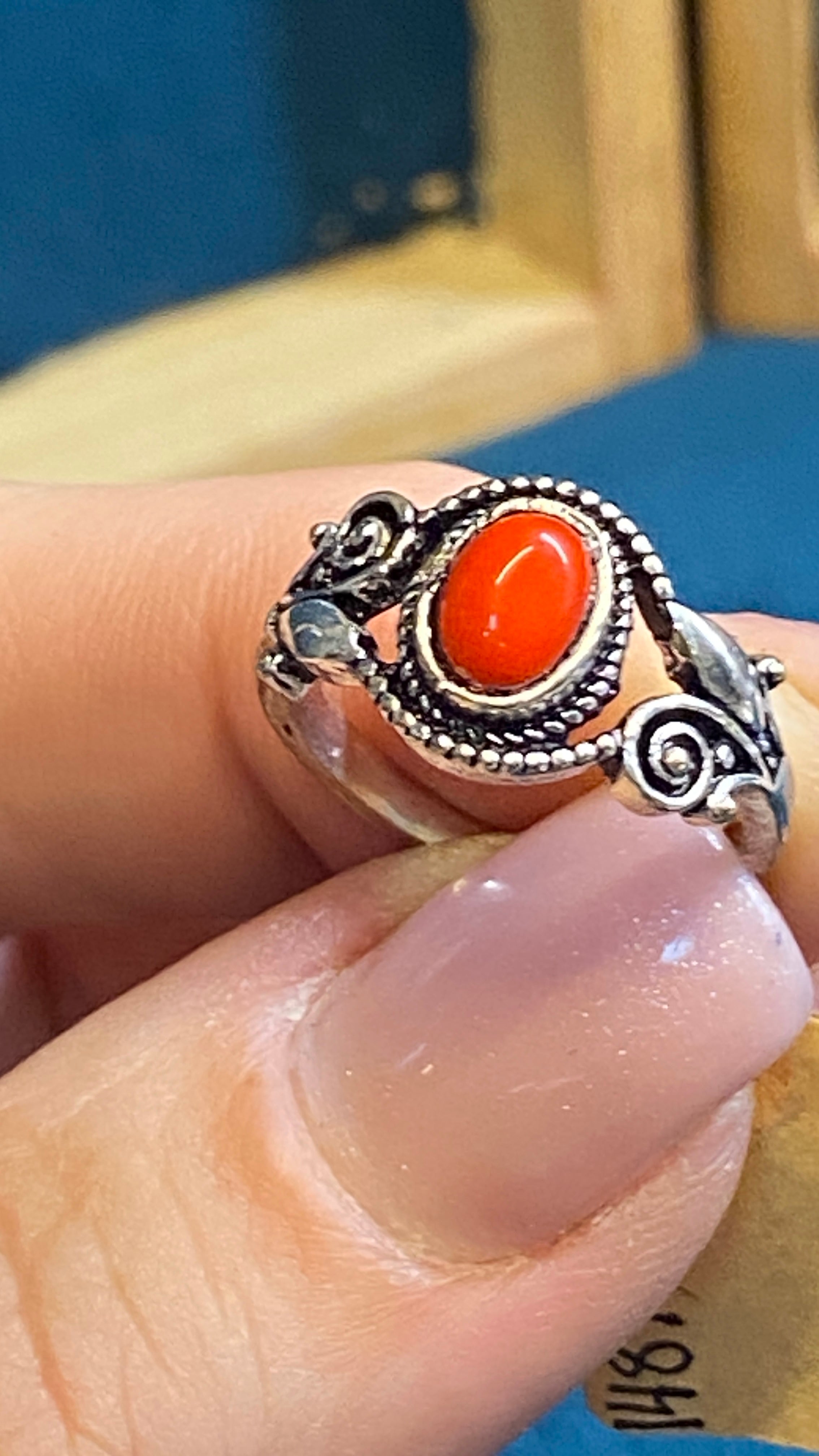 Red Coral Stone Ring- size 7