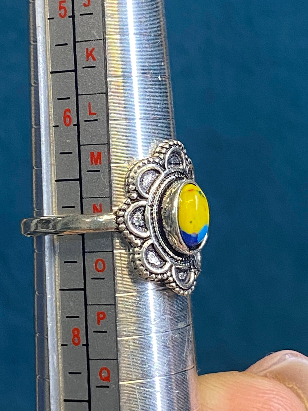 Mosaic Jasper Statement Ring – Sterling Silver Plated