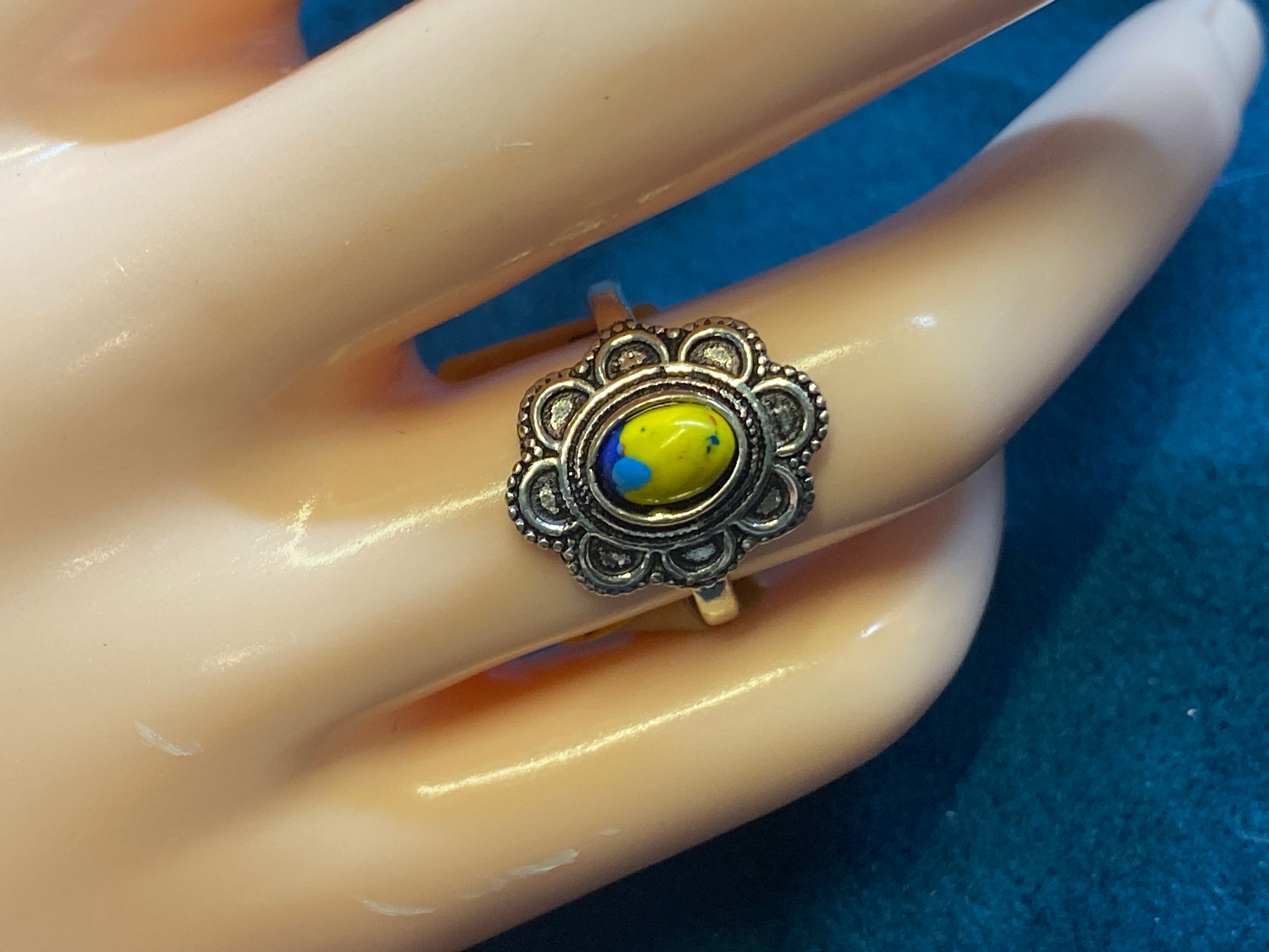 Mosaic Jasper Statement Ring – Sterling Silver Plated