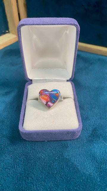 Pink Dahlia Heart Ring – Solid Sterling Silver – Size 9.75
