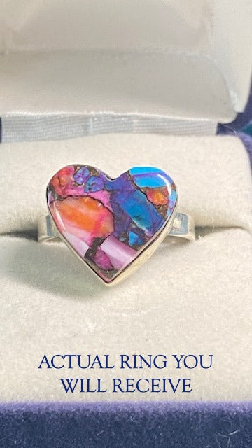Pink Dahlia Heart Ring – Solid Sterling Silver – Size 9.75